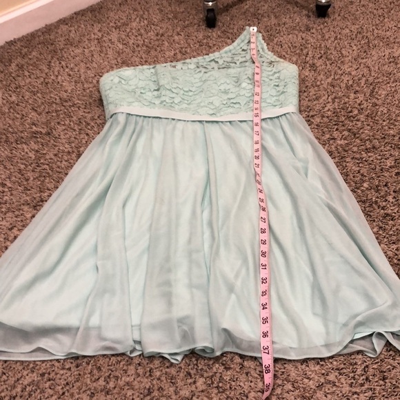 David’s Bridal Dress Size 12 Robin’s Egg Blue Floral Lace One Shoulder - Picture 6 of 6